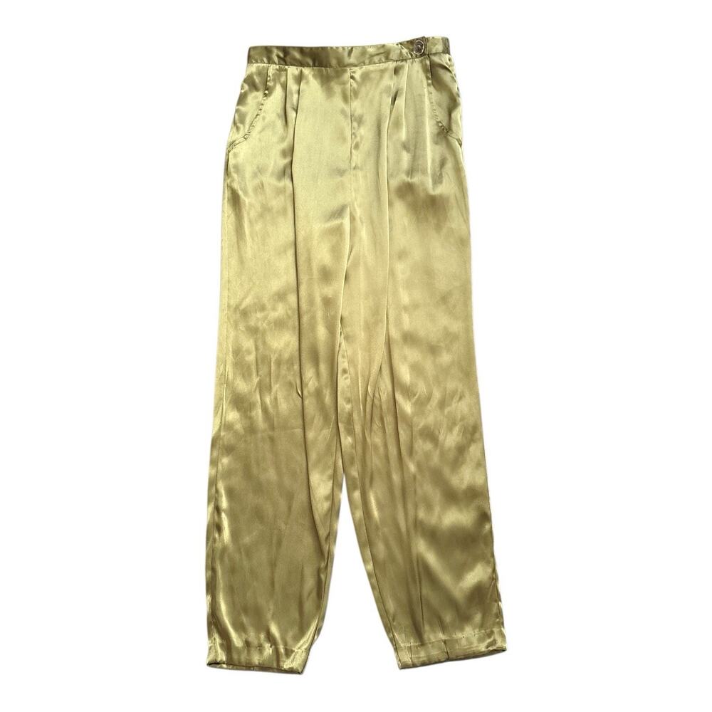 Jonathan Logan Vintage Pants Womens 14 Green Satin High Rise Tapered Pleated